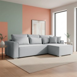 Divano angolare Emily con funzione letto con contenitore e penisola reversibile cuscini...