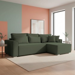 Divano angolare Emily con funzione letto con contenitore e penisola reversibile cuscini...