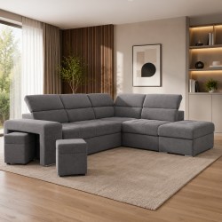 Divano angolare reversibile Positano con 5 poggiatesta regolabili e 2 pouf indipendenti...