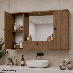 Specchiera bagno con 2 ante e ribalta colore noce naturale