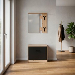 Mobile ingresso Limone41A con specchio ganci appendiabito e base scarpiera in rovere e...