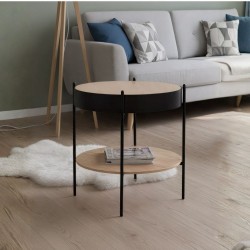 Tavolino tondo multifunzionale Trelleborg88B con vano contenitore in artisan oak e nero