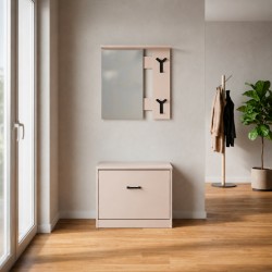 Mobile ingresso Limone41A con specchio ganci appendiabito e base scarpiera in beige