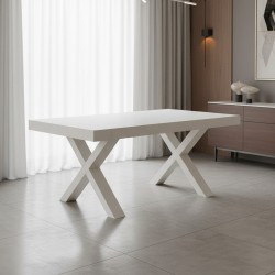 Tavolo allungabile Gondar 180x90 cm. con piano in bianco frassinato e base bianco...