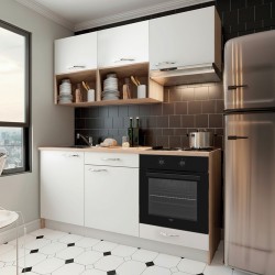 Cucina Cuneo 180 cm. H 220 cm. con cassa rovere e ante bianco opaco elettrodomestici...