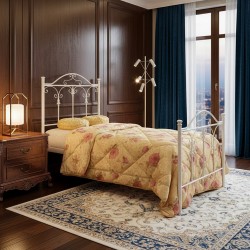 Letto in ferro singolo Incanto con testiera con dettagli decorativi in bianco opaco