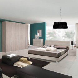 Camera Urano con armadio 6 ante battenti e letto in legno colore olmo perla