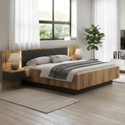 Struttura letto matrimoniale Esteban296 con testiera a boiserie dogata con luci LED e...