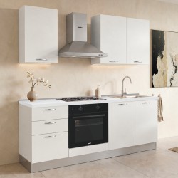 Cucina Taurusnew 195 cm reversibile in bianco poro chiuso con elettrodomestici inclusi...
