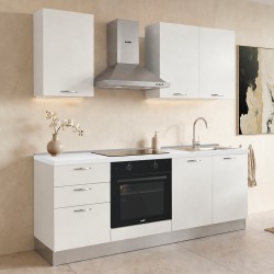 Cucina Taurusnew 195 cm reversibile in bianco poro chiuso con elettrodomestici e piano...
