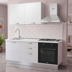 Cucina Astinew 180 cm reversibile in bianco poro chiuso con elettrodomestici inclusi...