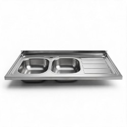 Lavello da appoggio SA46 due vasche con gocciolatoio destro 120x60cm. inox