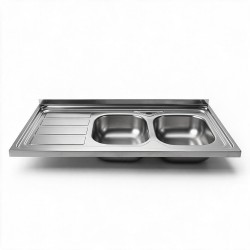 Lavello da appoggio SA46 due vasche con gocciolatoio sinistro 120x60cm. inox