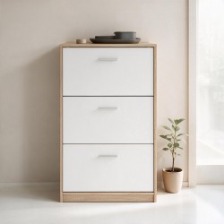 Scarpiera Nepo 3 scomparti colore struttura rovere e frontali bianchi