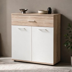Mobile multiuso Irys con 2 ante e un cassetto colore bianco e rovere sonoma