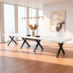 Tavolo Milonga410 160x90 cm. allungabile 410 cm con piano in bianco spatolato e gambe...