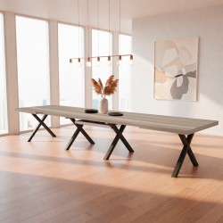 Tavolo Milonga410 160x90 cm. allungabile 410 cm con piano in olmo e gambe incrociate...
