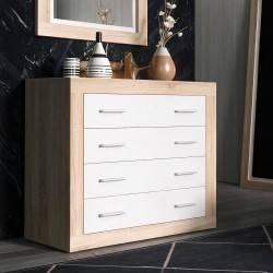 Cassettiera comò Sara 4 cassetti con struttura rovere e frontali bianco