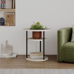 Tavolino da salotto Grova con ripiani circolari regolabili con apertura centrale cashmere