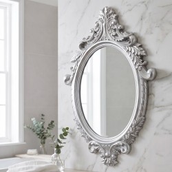 Specchio decorativo ovale da parete MR8360 con cornice in stile barocco silver 60x81 cm.