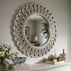 Specchio decorativo da parete MR741 rotondo con cornice con dettagli circolari 60x60...