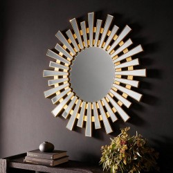 Specchio decorativo da parete MRTDYY20217GOLD rotondo con cornice a raggiera con...