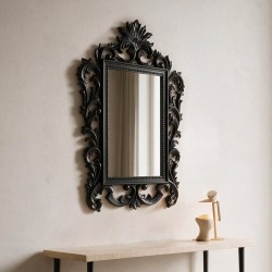 Specchio da parete con cornice con motivi fogliacei nera Specchio1