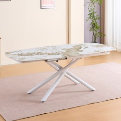 Tavolo girevole automatico allungabile Astrid con piano in ceramica effetto marmo...