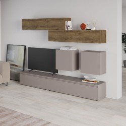 Parete attrezzata Licia in tortora e hitit noce H 186x40x250 cm.