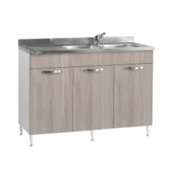 Sottolavello 120x50x85H cm con 3 ante olmo lavello incluso