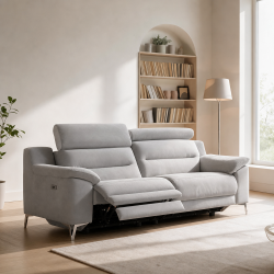 Divani Egeo 3 posti con 2 recliner elettrici in tessuto Munich 38 grigio