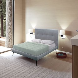 Letto una piazza e mezza Stiletto con rete fissa in tessuto grigio chiaro
