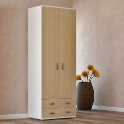 Armadio 911842 due ante e due cassetti con cassa bianca e ante olmo Made in Italy