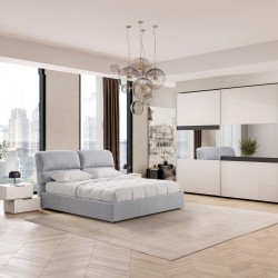 Camera Milva con letto contenitore Sofaback grigio chiaro e armadio scorrevole 2 ante...