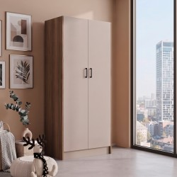 Armadio H 210 cm. 2 ante senza cassetti con cassa noce naturale e ante cashmere