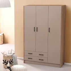 Armadio H 210 cm. 3 ante con 2 cassetti con cassa noce naturale e ante cashmere