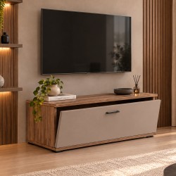 Base porta tv 120 cm. con struttura in noce naturale e anta cashmere