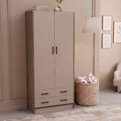 Armadio H 210 cm. 2 ante con 2 cassetti con cassa noce naturale e ante cashmere