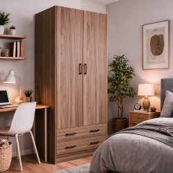 Armadio 210 due ante e due cassetti noce naturale