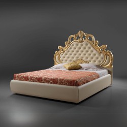 Letto matrimoniale imbottito Aleksandra in stile barocco con contenitore in ecopelle in...