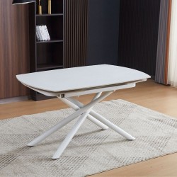 Tavolo girevole automatico allungabile Astrid con piano in ceramica bianco opaco con...
