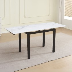 Tavolo allungabile Kyoto con piano in ceramica effetto marmo bianco lucido e struttura...