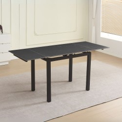 Tavolo allungabile Kyoto con piano in ceramica effetto marmo nero ardesia opaco e...