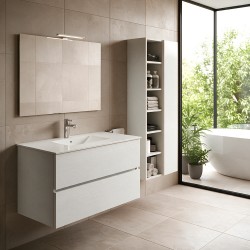 Mobile bagno con lavabo e specchio da 100 bianco frassinato