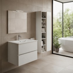 Mobile bagno con lavabo e specchio da 80 bianco frassinato