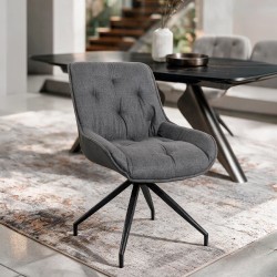 Sedia da pranzo Agora colore grigio con schienale in ecopelle grigio scuro e gambe nere...