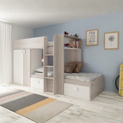Cameretta 1266 con letto a castello con due cassettoni e armadio reversibile colore...
