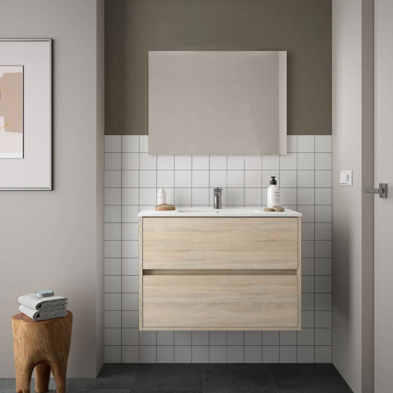 Mobile bagno Elmas100 con lavabo bianco laccato lucido 3 cassetti 100x45x86h